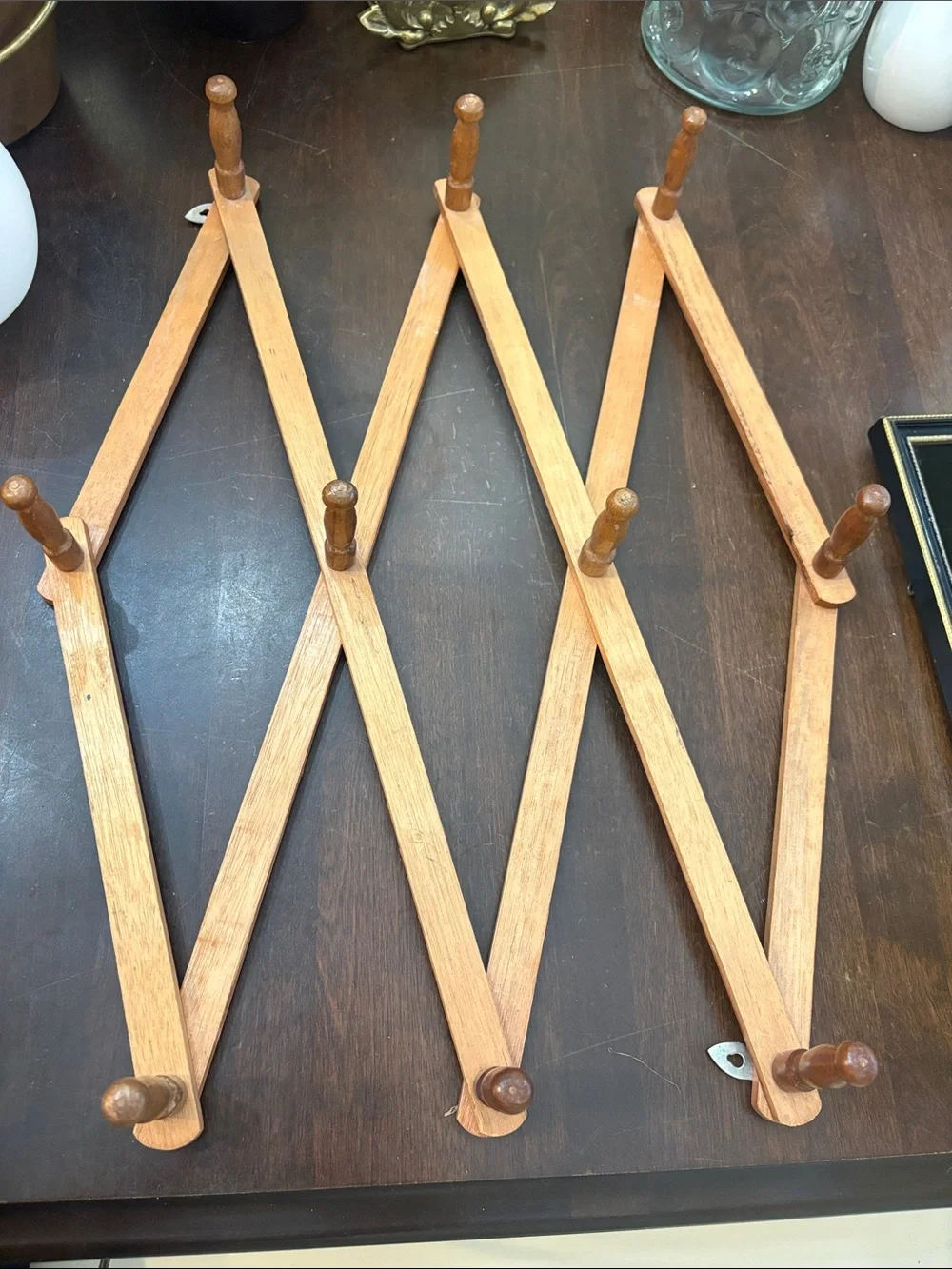 Wooden Expandable Peg Rack - Natural Brown